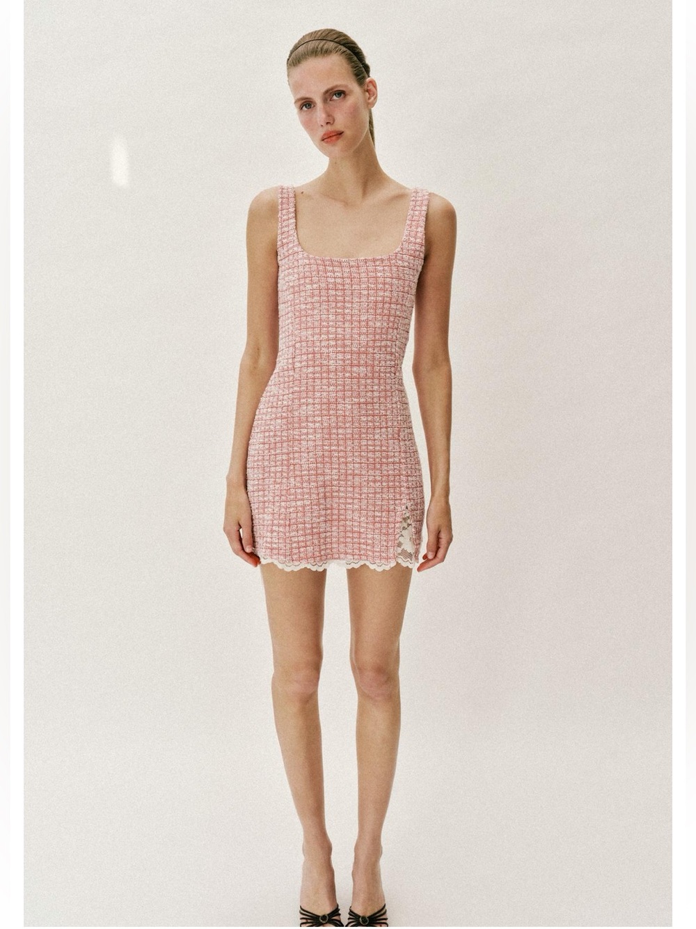 NWT Zara Pink Tweed Short Textured Mini Dress